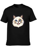 Cat Face Graphic Black T-Shirt