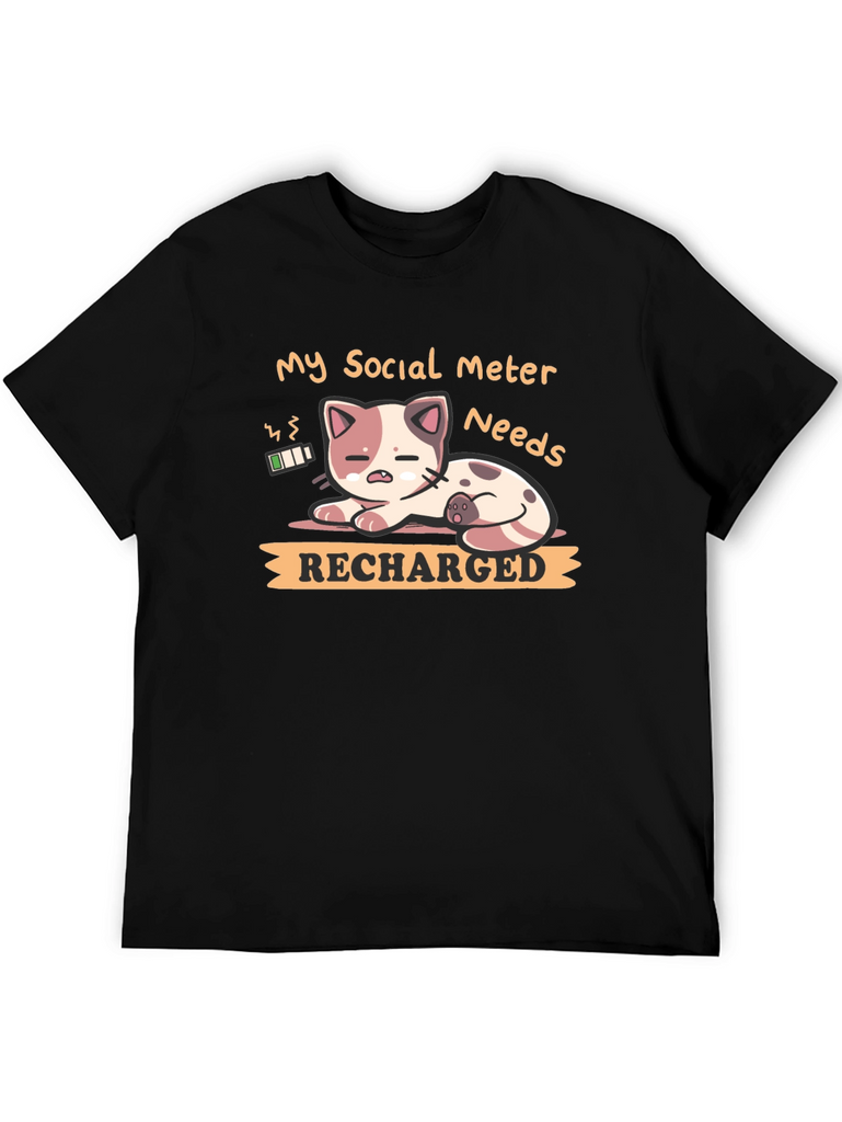 Social Meter Recharge Cat Graphic T-Shirt