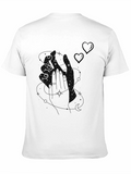 Modern Black Graphic Tee with Heart Accents