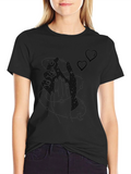 Modern Black Graphic Tee with Heart Accents