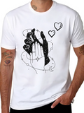 Modern Black Graphic Tee with Heart Accents