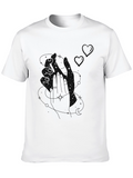 Modern Black Graphic Tee with Heart Accents