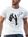 Modern Black Graphic Tee with Heart Accents