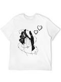 Modern Black Graphic Tee with Heart Accents