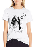 Modern Black Graphic Tee with Heart Accents