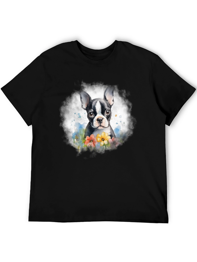 Boston Terrier Puppy Floral T-Shirt