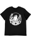Frog Floral Graphic Black T-Shirt