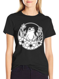 Frog Floral Graphic Black T-Shirt