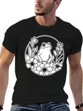 Frog Floral Graphic Black T-Shirt