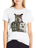 Owl Trio Graphic Tee - Black Cotton T-Shirt