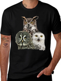 Owl Trio Graphic Tee - Black Cotton T-Shirt