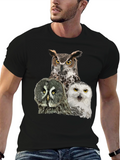 Owl Trio Graphic Tee - Black Cotton T-Shirt
