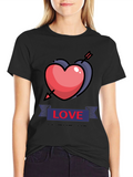 Love Heart Arrow Graphic Black T-Shirt
