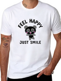 Feel Happy Panda Graphic Black T-Shirt