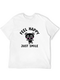 Feel Happy Panda Graphic Black T-Shirt
