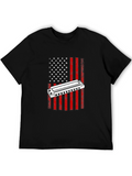 Harmonica American Flag Graphic T-Shirt