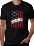 Harmonica American Flag Graphic T-Shirt
