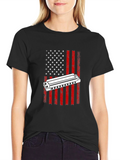 Harmonica American Flag Graphic T-Shirt