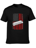 Harmonica American Flag Graphic T-Shirt