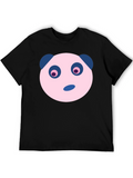 Cute Panda Face Graphic Black T-Shirt