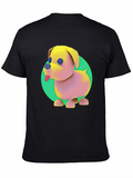 Cartoon Dog Graphic Tee - Black