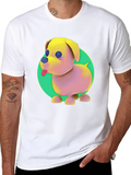 Cartoon Dog Graphic Tee - Black