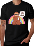 Sloth But First Coffee Black T-Shirt