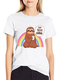 Sloth But First Coffee Black T-Shirt