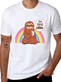 Sloth But First Coffee Black T-Shirt
