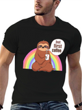 Sloth But First Coffee Black T-Shirt
