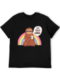 Sloth But First Coffee Black T-Shirt