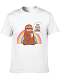 Sloth But First Coffee Black T-Shirt