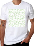 Green Leaves Patterned Black T-Shirt