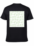 Green Leaves Patterned Black T-Shirt