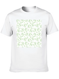 Green Leaves Patterned Black T-Shirt