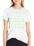 Green Leaves Patterned Black T-Shirt
