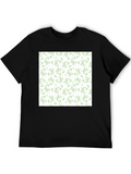 Green Leaves Patterned Black T-Shirt