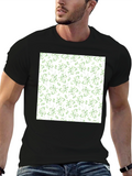Green Leaves Patterned Black T-Shirt