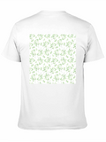 Green Leaves Patterned Black T-Shirt