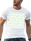 Green Leaves Patterned Black T-Shirt