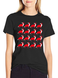 Red Fox Pattern Black T-Shirt