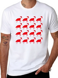 Red Fox Pattern Black T-Shirt
