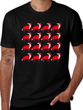 Red Fox Pattern Black T-Shirt