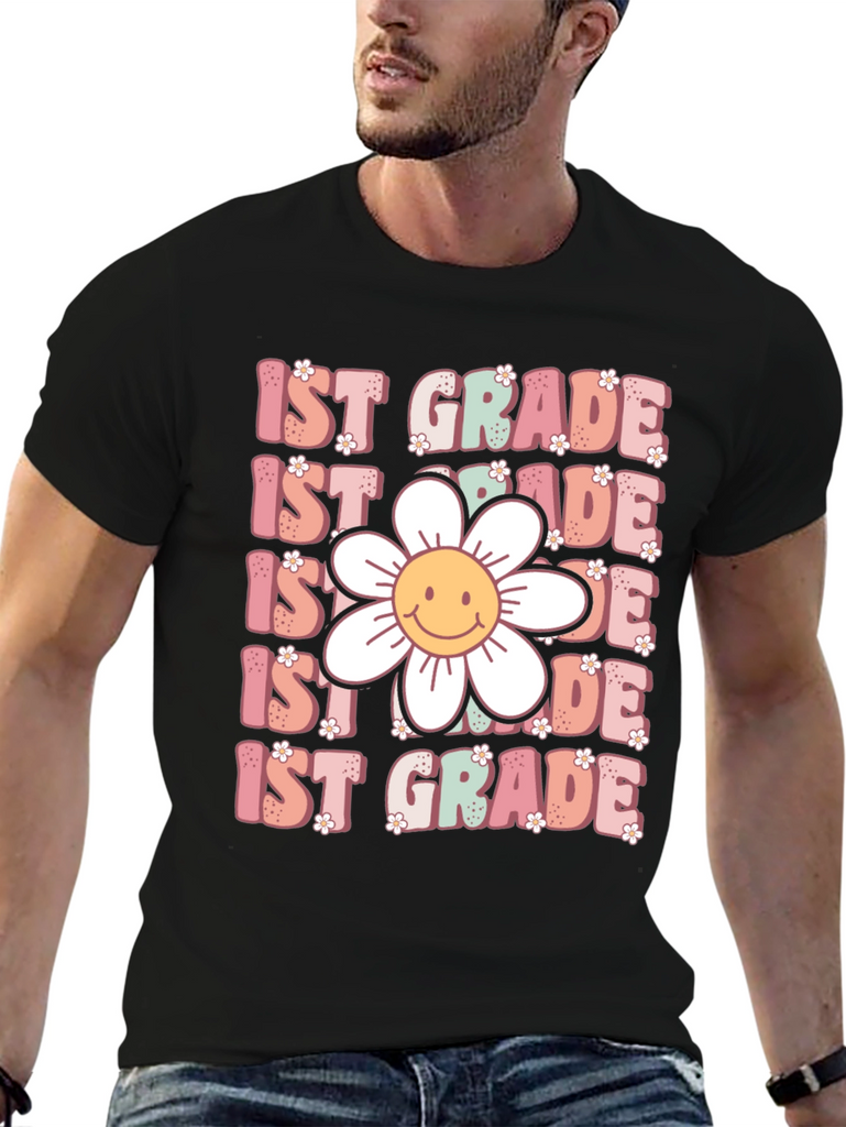 1st Grade Teacher T-Shirt with Flower