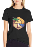 Beach Scene Graphic Tee - Black T-Shirt