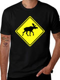 Moose Crossing Sign Graphic T-Shirt