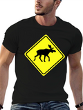Moose Crossing Sign Graphic T-Shirt