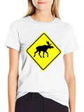 Moose Crossing Sign Graphic T-Shirt