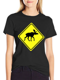 Moose Crossing Sign Graphic T-Shirt