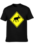 Moose Crossing Sign Graphic T-Shirt
